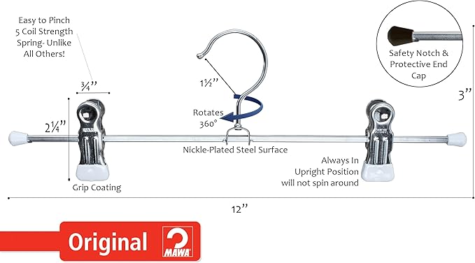 Mawa by Reston Lloyd Non Slip-Space Saving Clothing Hanger for Pant/Skirt with Two Non-Slip Clips, Style K/40D, 15.75", Set of 250, White