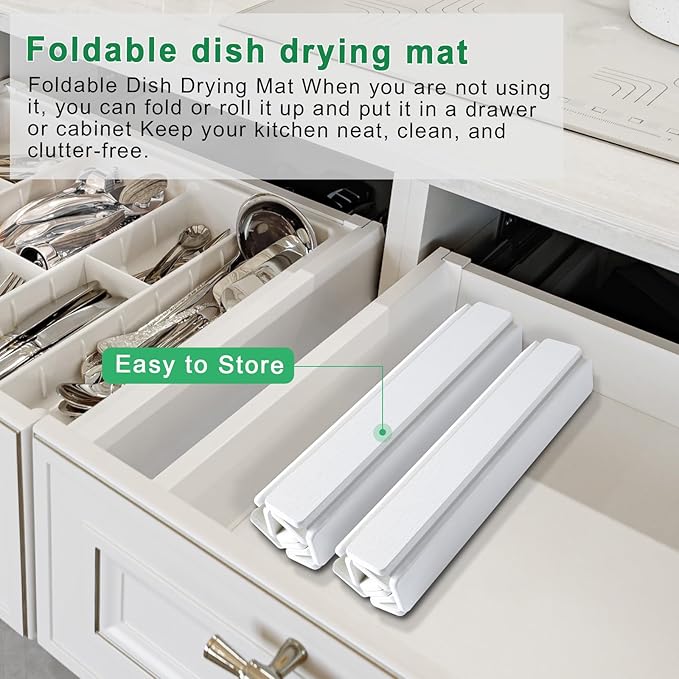 Stone Drying Mat for Kitchen Counter, Large Foldable Diatomaceous Earth Dish Drying Rack, Absorbent Diatomaceous Quick Dry Stone Mat Kitchen Dishes Bottles Cups Bathroom Any Countertop 24"(L)×16"(W)