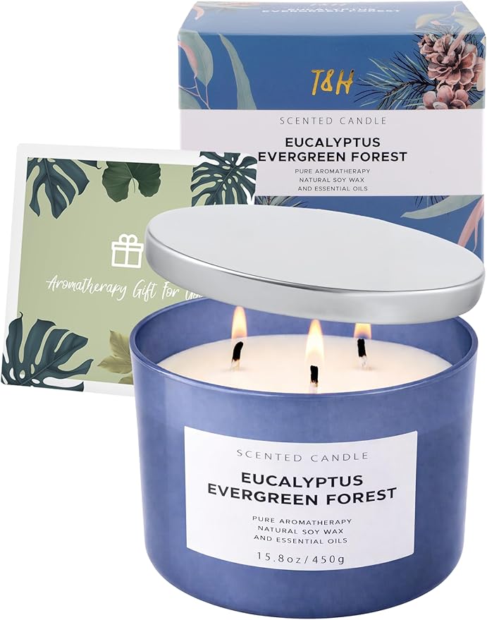 Eucalyptus Evergreen Forest 3-Wick Soy Candle, 15.8 oz | Winter Pine, Balsam Fir & Evergreen Scented Candle | Woodsy Aromatherapy Candle for Home | Clean Burn, Long-Lasting