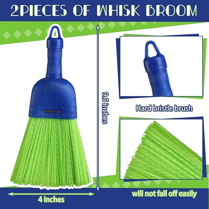 Domensi 2 Pcs Whisk Broom Poly Fiber Handheld Brush Hand Brush Outdoor Car Broom with Hang Hole for Cleaning Inddoor Porches Floors Decks Driveways Dirt Dust