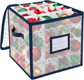 BINSUNS Christmas Ornament Storage Box, Christmas Storage Containers Organizer Bag with Dividers - Fits up to 64 Holiday Xmas Ornaments Decorations 3" Seasons Balls(Blue)