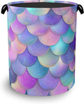 Glitter Fish Scales Laundry Hamper,Mermaids Dirty Clothes Laundry Basket with Handles Waterproof Oxford Cloth Storage Basket for College Dorms Bathroom Bedroom 16" x 20.8"