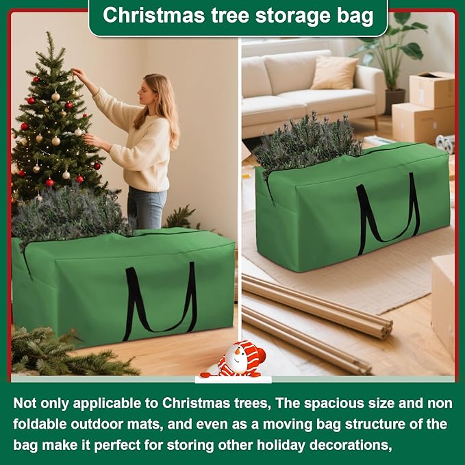 12ft Christmas Tree Storage Bag Extra Large 420D Tree Storage Bag for Disassembled Artificial Trees (Fits 7ft-12ft), Waterproof Double Zippers and Durable Handle, 68"L x 30"W x 20"H, Green,1 Pack