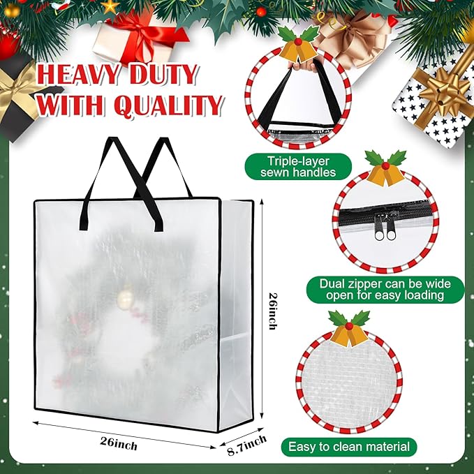 SATINIOR 6 Pcs Upright Christmas Tree Storage Bag Set 5 Ft Christmas Tree Storage Bag 26" Xmas Wreath Containers 11.8" Ornament Bags with Dividers Hold 64 Balls for Artificial Trees Garland(Red)