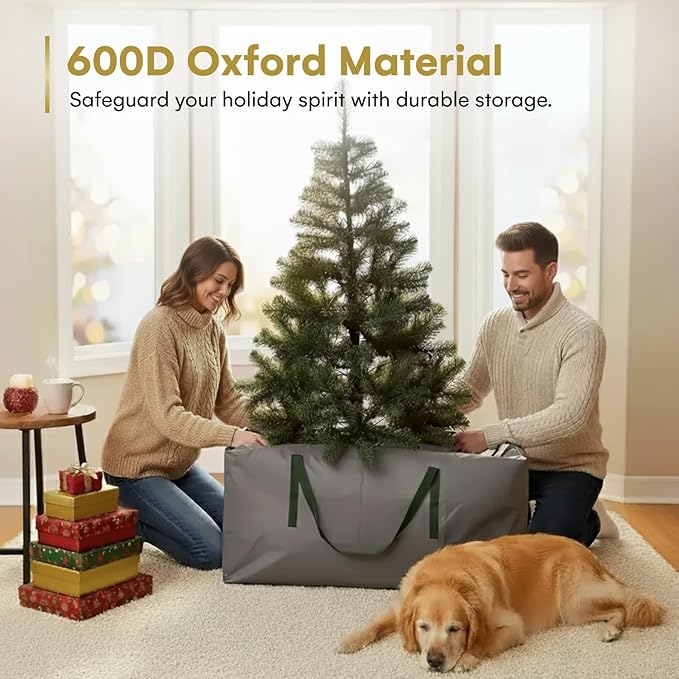 HOLIDAY SPIRIT Christmas Tree Bag - Heavy-Duty and Waterproof 9ft Christmas Tree Storage Bag - 600D Oxford Material Protects from Dust and Moisture with Reinforced Handles and Dual Zipper (Charcoal)