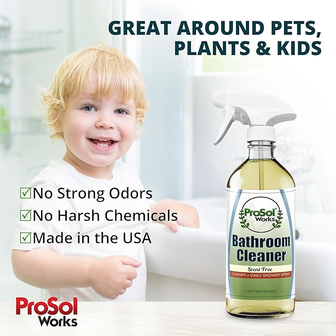 PROSOL WORKS Bathroom Cleaner 16 oz - Daily Cleaning Spray for Shower Curtain, Sink, Shower, Tile, Bathtub, & Toilet Bowl Cleaners Revealing Natural Shine & Refreshing Scent- Safe on All Surface
