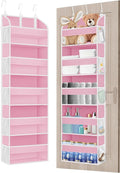 TAHAVICE Pink Over the Door Organizer - 5-Tier Hanging Storage with Clear PVC Windows & 10 Mesh Pockets, Cute Closet Organizer for Makeup, Perfume, Toys, Perfect Pink Room Decor for Girl