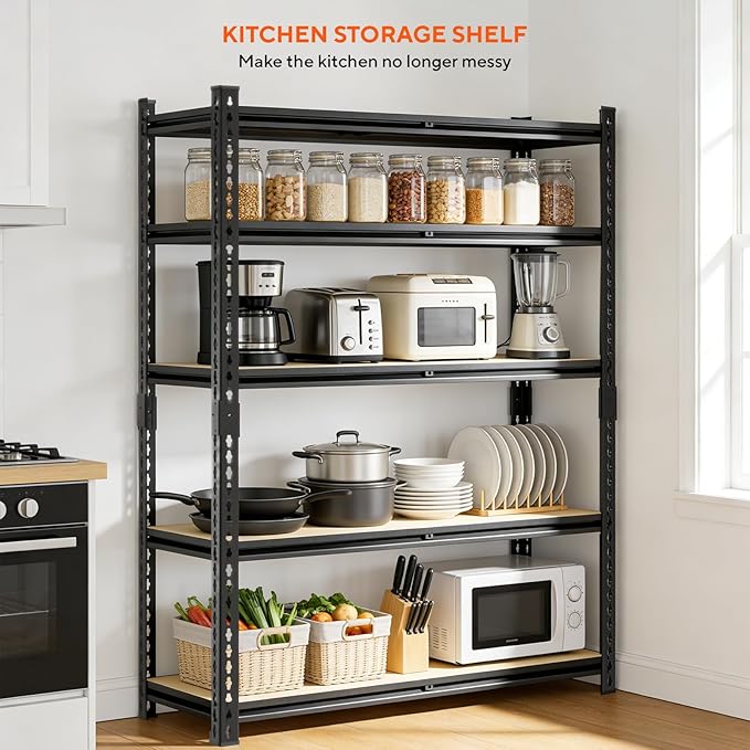 CXDMB 5 Tier Garage Shelving, 2500 LBS Adjustable Heavy Duty Garage Shelves,Metal Storage Shelves Unit for Basement,Warehouse,Pantry Kitchen