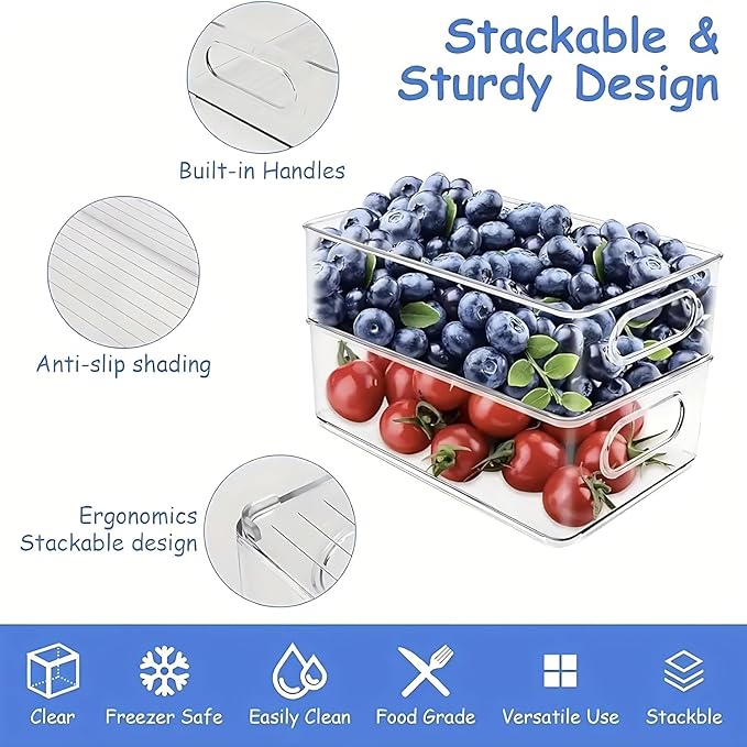 ZHOHO TANT 9 Pack Refrigerator Organizer Bins,3 Sizes Clear Pantry Storage with Handles for Fridge, Freezer, Shelves, Drawer, Bins, Snack Organizer for Home & Kitchen