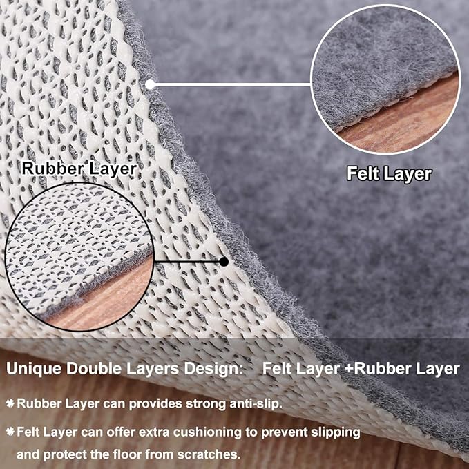 Non Slip Rug Pad Grippers - 2.5x13 Ft, 1/8" Thick, (Felt + Rubber) Double Layers Area Carpet Mat Tap, Provides Protection and Cushioning for Hardwood or Tile Floors