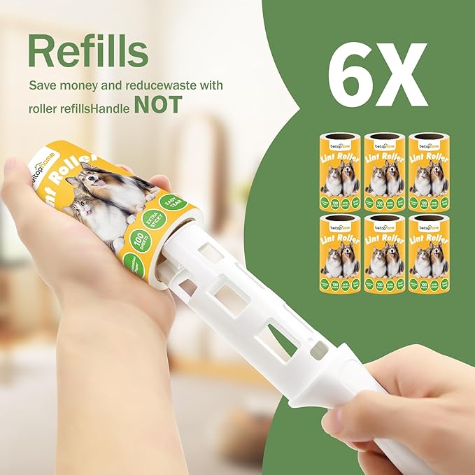 Beitophome Lint Roller Refills Only, 600 Sheets Lint Rollers with Tough Paper, Ideal for Dog and Cat Hair Removal, Lint Rollers Mega Value Set for Clothes, Carpet & Dust Cleaning