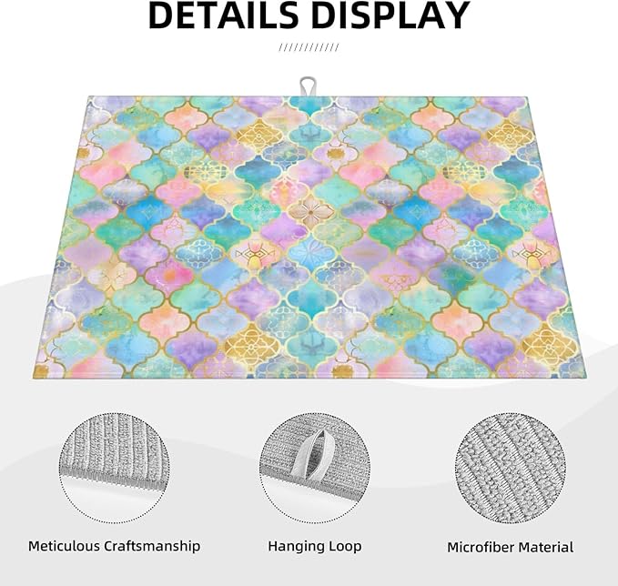 Absorbent Dish Drying Mat For Kitchen Counter, Rainbow Morocco Microfiber Dish Drying Pad 18x24 Inch, Kitchen Gadgets For Easy Clean Multi-Use