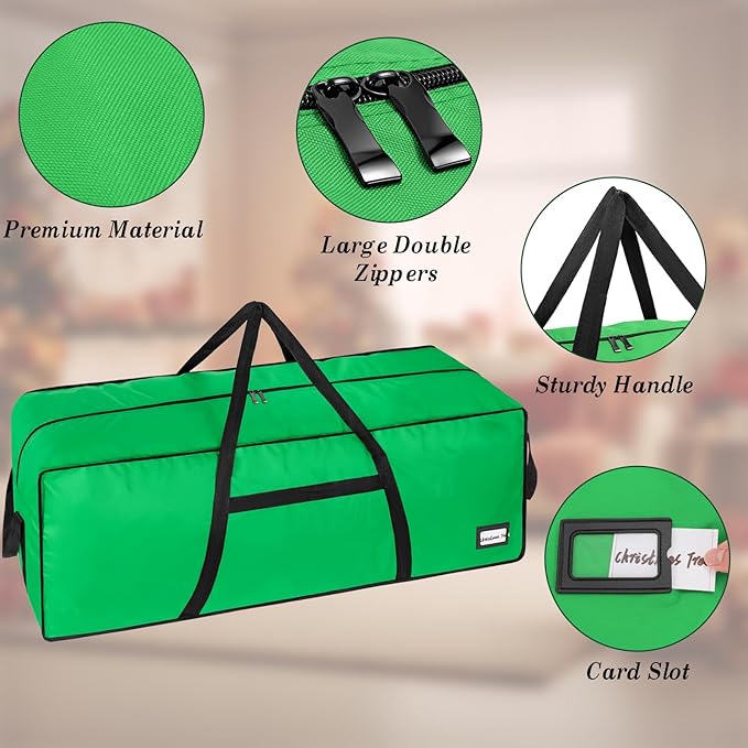7.5 ft Christmas Tree Storage Bag, Heavy Duty Christmas Tree Bag with Reinforced Handles and Dual Zippers Wide Opening, Large Capacity fits for Artificial Christmas Tree (Green, 7.5ft)