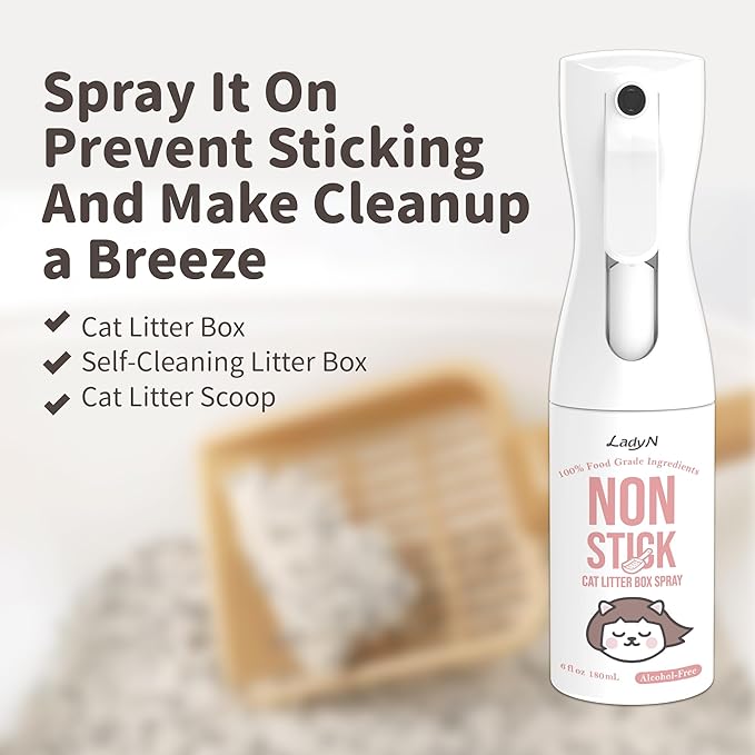 Lady N Non-Stick Coating Spray for Cat Litter Box and Self-Cleaning Litter Box | Alcohol-Free, Food Grade Waxing Formula, Prevents Sticking & Makes Cleaning Easy, 6 fl oz
