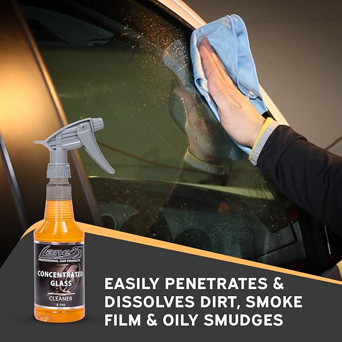 LANE'S Concentrated Auto Glass Cleaner | Tint-Safe Car Windshield, Window Cleaner | Removes Automotive Smoke Film, Fingerprints, & Smudges | Streak-Free, Safe for All Glasses | 32oz