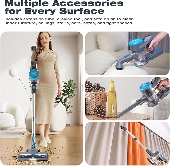 HAUSMEISTER VoltVac Go Cordless Vacuum Cleaner for Home Pet Hair, 30000PA for Carpets Hard Floors, 50Min Portable Handheld Rechargeable Vacuum, 2 HEPA Filters, Lightweight