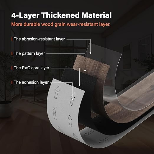 Peel and Stick Floor Tile, INMOZATA 36-Pack 54 Sq.Ft Self Adhesive Vinyl Plank Flooring Wood Grain Look 36x6 Inch Waterproof Tile Sticker for Bedroom, Living Room, Kitchen, RV (Smoked Brown)