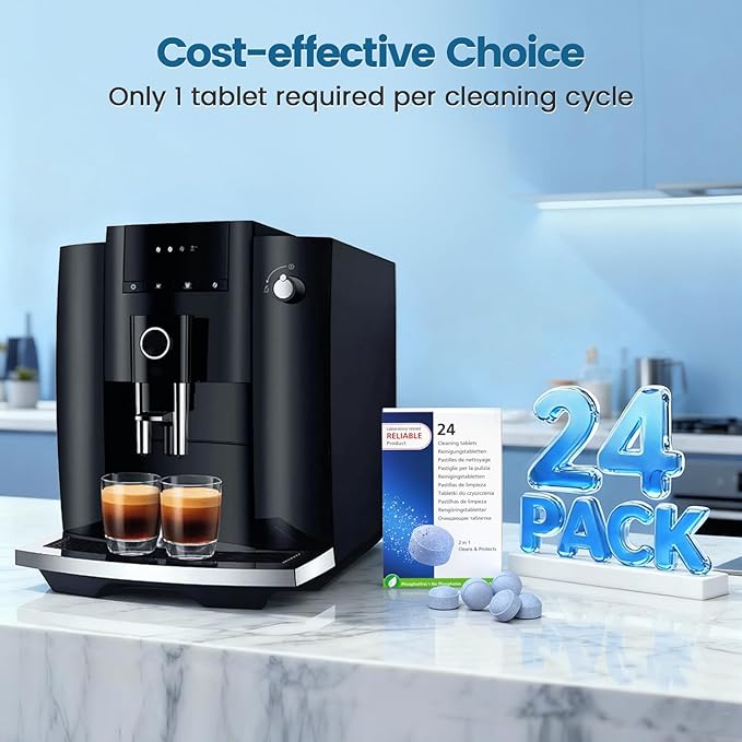 CPLIKE 24 Tablets Coffee Machine Cleaning Tablets Compatible with Jura Automatic Coffee Centers Machines, High Efficiency Cleaning and Longer Life Span, Park# 64308