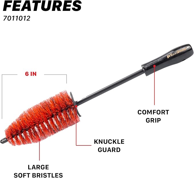 Maxshine 6” Universal Bristle Wheel & Rim Brush | Short PP Handle with Soft Durable Bristles | Quick, Safe & Cleaning Tool for Wheels, Rims, Exhausts & Engine Bays | Detailing for Cars, Trucks & SUVs