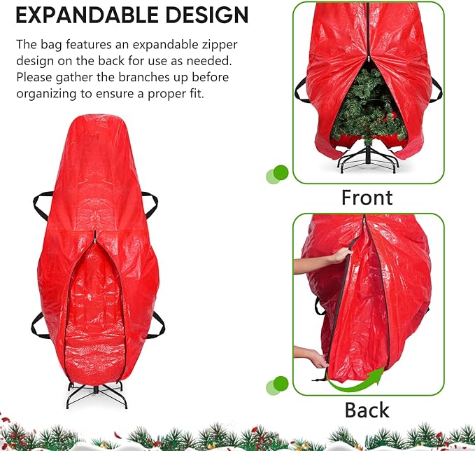 BALEINE Upright Christmas Tree Storage Bag, 9 ft Tear Resistant PE Material Christmas Tree Bag with 4 Reinforced Handles for Xmas Holiday (Grey)