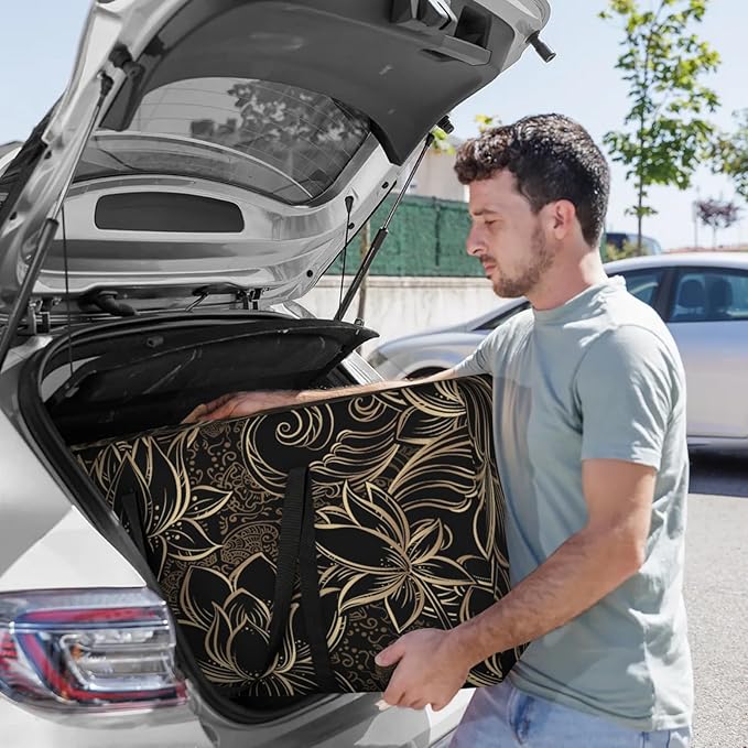 Extra Large Storage Bag with Zipper 54 Gallon Moving Bags Heavy Duty Christmas Tree Storage Bag Packing Bags for Moving, Storage Totes Duffle Bag Waterproof Containers for Organizing (Golden Lotus)