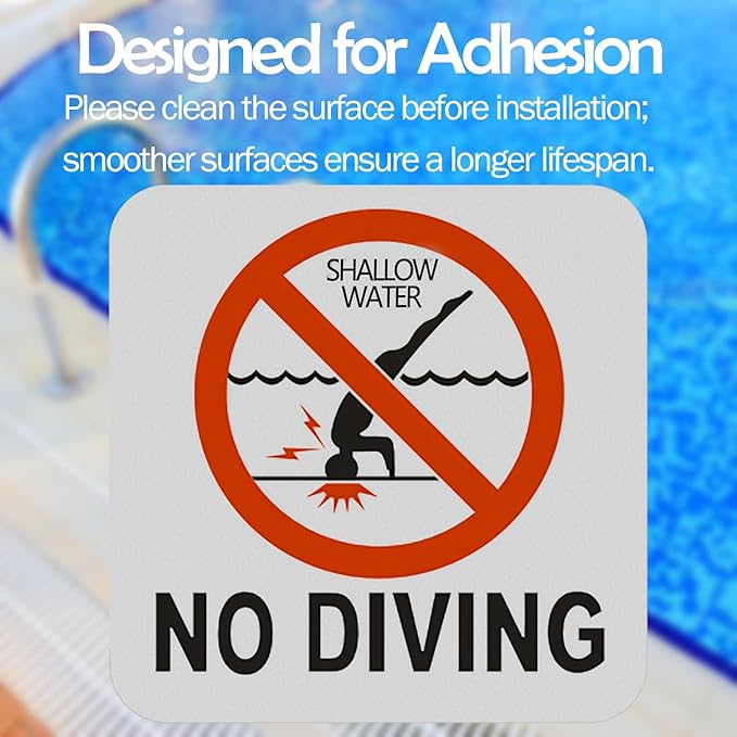 No Diving Sign - 6x6 Inch Adhesive Vinyl Sticker for Pools, Waterproof and Durable Swimming Pool Safety Sign (No Diving)