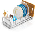 YEYPOP Dish Drying Rack for Small Kitchen Counter, 304 Stainless Steel Small Dish Rack w Utensil Holder & Tray for Limited Space, Rustproof Narrow Dish Rack for Pot & Pan, Plate, Lid (Silvery)