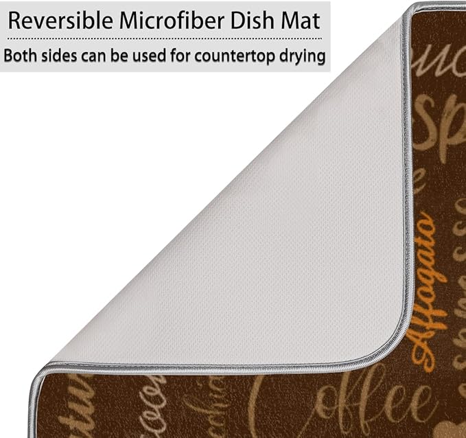 Hexteria Coffee Dish Drying Mat for Countertops, Quick Drying Mat for Kitchen, 16"x18", Brown