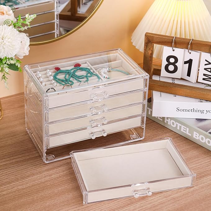 Necklace Organizer Box, Tray with 5 Drawers, Dustproof Velvet Necklaces Storage Holder Display Case, jewelry box for necklaces for Pendant Suitable for Women and Girls (5Drawer)