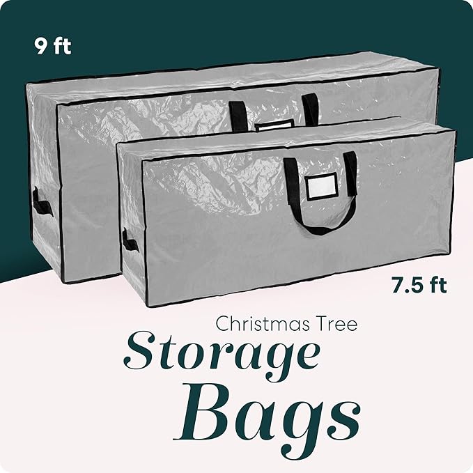 Christmas Tree Storage Bag - Stores 7.5 Foot Artificial Xmas Holiday Tree, Durable Waterproof Material, Zippered Bag, Carry Handles - Protects Against Dust, Insects and Moisture (Grey)