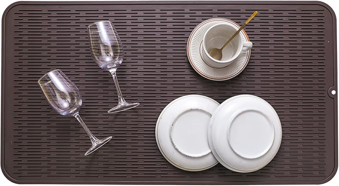 MicoYang Silicone Dish Drying Mat for Multiple Usage,Easy clean,Eco-friendly,Heat-resistant Silicone Mat for Kitchen Counter or Sink,Refrigerator or Drawer Liner Coffee 4XL 32 inches x 18 inches