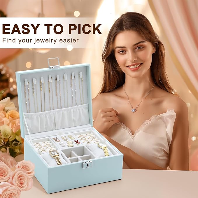 Jewelry Organizer Boxes for Women,Travel Jewelry Case, 2 Layers Removable Jewelry Box,Storage for Necklace, Bracelet, Earring,Rings,Jewelry Box Gifts for Women Girls