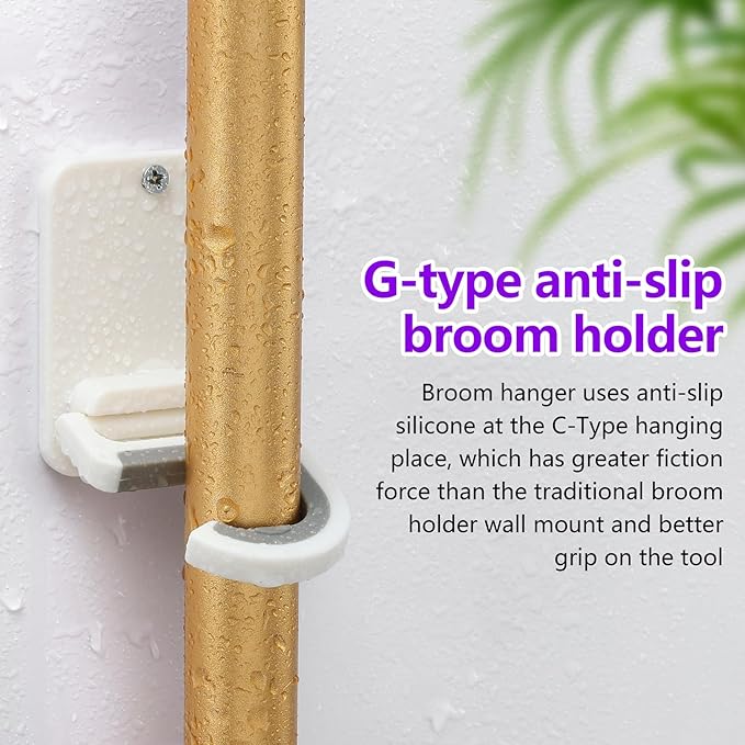 Broom and Mop Holder Wall Mount, Heavy Duty Screw Drilling Gripper Rack Supports up to 10 lb for Kitchen, Laundry Room, Garage, and Garden Storag (8, White)