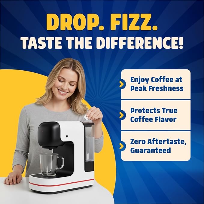 THE BIG FIZZ Coffee Maker Descaler - Easy to Use Coffee Machine Tablets Compatible with All Major Brands - Fast Acting Descaling Tablets Preserves Brew Flavor & Machine Longevity (12 Count)