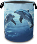 Ocean Dolphin Laundry Basket,Collapsible Laundry Baskets with Handles,Waterproof Oxford Cloth Storage Basket 16"x20" for Bathroom/Bedroom/Dormitories