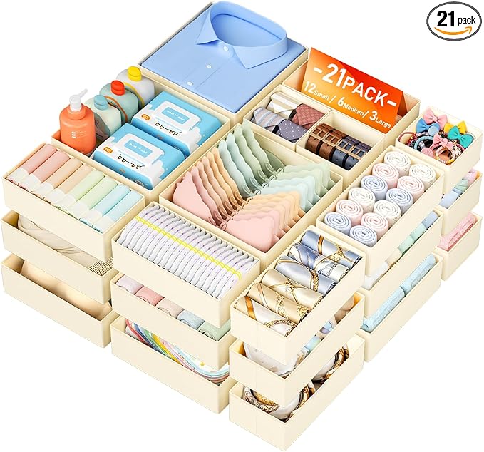 DIMJ Drawer Organizer Clothes Storage - 21 Pack Baby Dresser Organizer for Nursery Closet Organization, Fabric Drawer Organizer Bins for Underwears Socks Bras, Foldable Storage Dividers for Bedroom