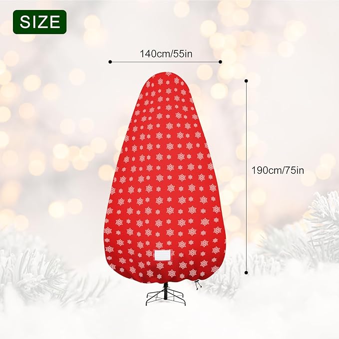 Upright Christmas Tree Storage Bag,Tree Storage Cover with Adjustable Straps,Tear Resistant Christmas Tree Storage Bag for 7.5Foot Assembled Trees-Snow Printing Red