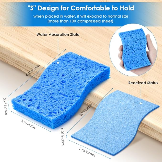 Wsivoiv 8 PCS Dish Sponges Kitchen, Premium Blue Dish Washing Kitchen Sponge, Compressed Cleaning Sponges for Cleaning Kitchen and Bathroom, Non Scratch Scrub Sponge, Cleans Quickly and Well