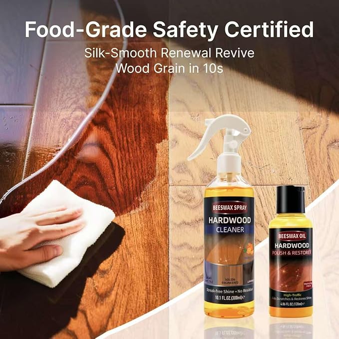 YYSTEBS Furniture Polish Kit: Wood Cleaner Spray & Nourishing Care Oil – For Floors, Kitchen Tables, Desks & All Home Wood Furniture (300ml+120g)