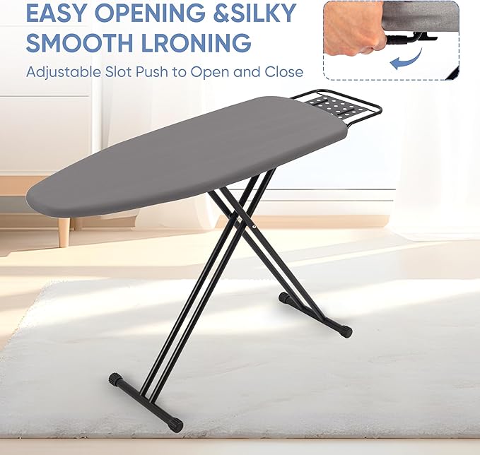 Jakeefud Full Size Ironing Board 47" X 15" with Heat Resistant Cover and Thicken Felt Pad, Safety Iron Rest, Anti-Skid Feet, Height Adjustable, Heavy Duty