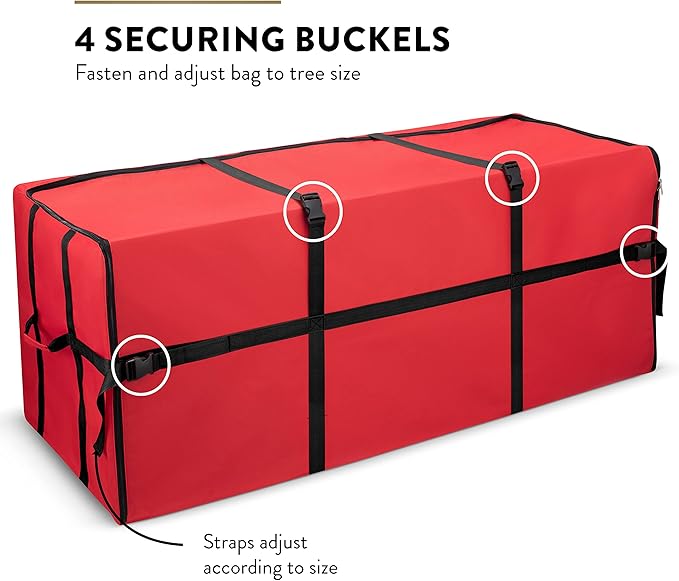 ZOBER Wide Christmas Tree Storage Bag - Maximum Accessibility - Fits 9 Ft Trees - 600D Oxford Fabric Christmas Tree Bag For Storage Box For Xmas - Strong, Durable Straps & Handles - Card Slot - Red