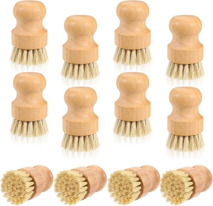 JJUNW 12 Packs Bamboo Dish Scrub Brushes, Wok Brush, Wooden Scrubbers Set Bamboo Scrub Brush Clean Pan for Kitchen Sink Cleaning Cast Iron Pots and Pans