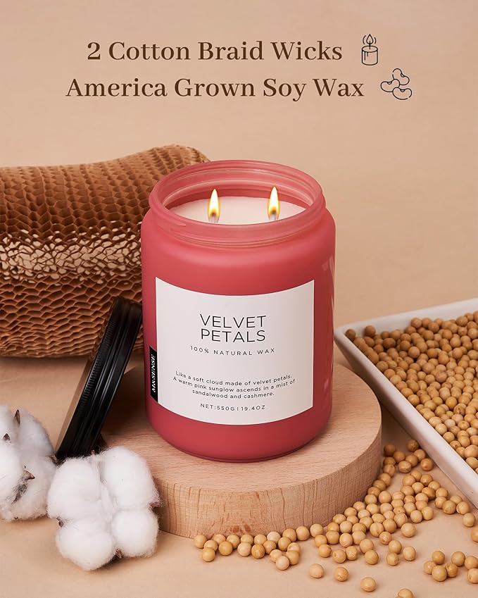 M&SENSE Sandalwood Rose Scented Candle Large Candles for Home, 110 Hour Long Lasting Natural Soy Wax 19.4oz Luxury Floral Scented Candle for Valentine's Day Birthday Gifts