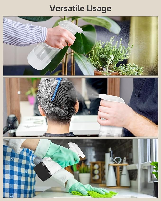 Worldgsb 2 Pack Glass Spray Bottles 8 oz, Empty Refillable Containers with Silicone Sleeve Protection, Glass Spray Bottles for Cleaning Solutions, Hair and Plants with Adjustable Nozzles Black&White