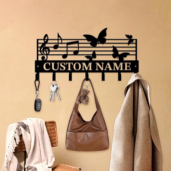 Personalized Custom Music Wall Hooks,Metal Music Room Art Clothes Hooks,Metal Music Wall Home Storage Decorative,For Front Door, Hallway, Kitchen, Bedroom,Keys,Hats (Style E)