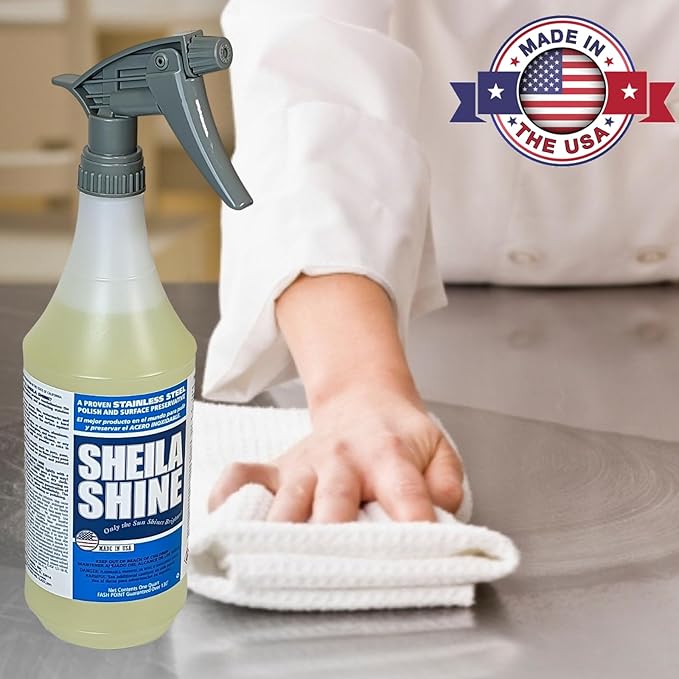 Sheila Shine 1 Quart Stainless Steel Cleaner and Polish - Cleans, Polishes & Protects Kitchen Appliances, Refrigerators, Sinks, Ovens & Grills - Spray & Polish Stainless Steel Cleaner