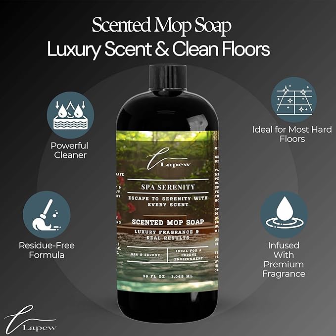 Lapew Spa Serenity Scented Mop Soap Concentrate 36 oz | Premium Fragranced Floor Cleaner | Streak-Free | Hard Floor Cleaning Solution | Eco Friendly | Made in USA