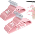 UEAKPIC Velvet Hangers 50 Pack, S-Shaped and Stackable Non Slip with 360°Swivel Hook, Ultra Thin and Space Saving Flocked, for Suits, Shirts, Coats, 15Lbs Capacity Heavy Duty, Pink