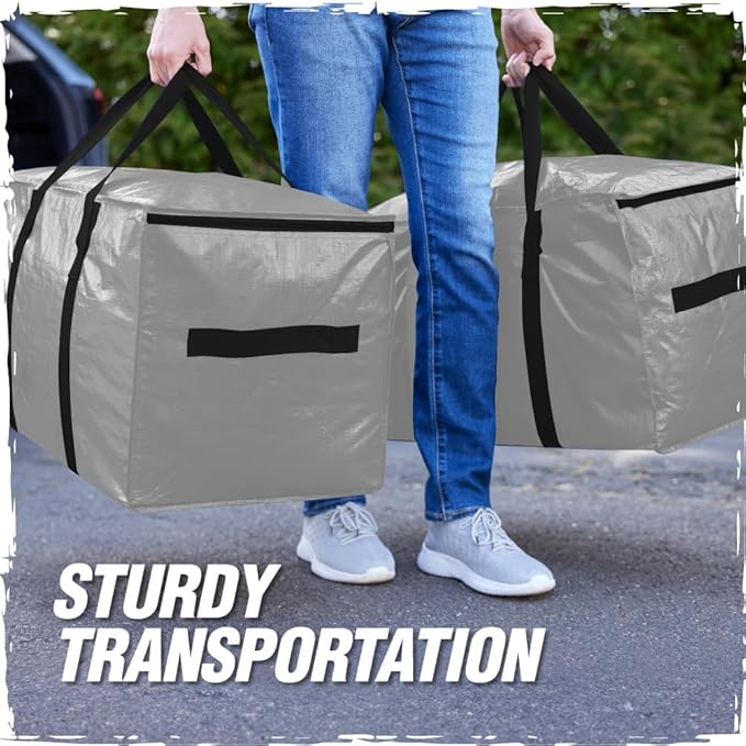 RUGGED RHINO Heavy Duty Extra Large Moving Bags, Durable Bag with Strong Handles and Zipper, Moving Boxes Alternative for College Packing, Holiday Décor, Space Saving Storage with Label, 2 Pack Silver