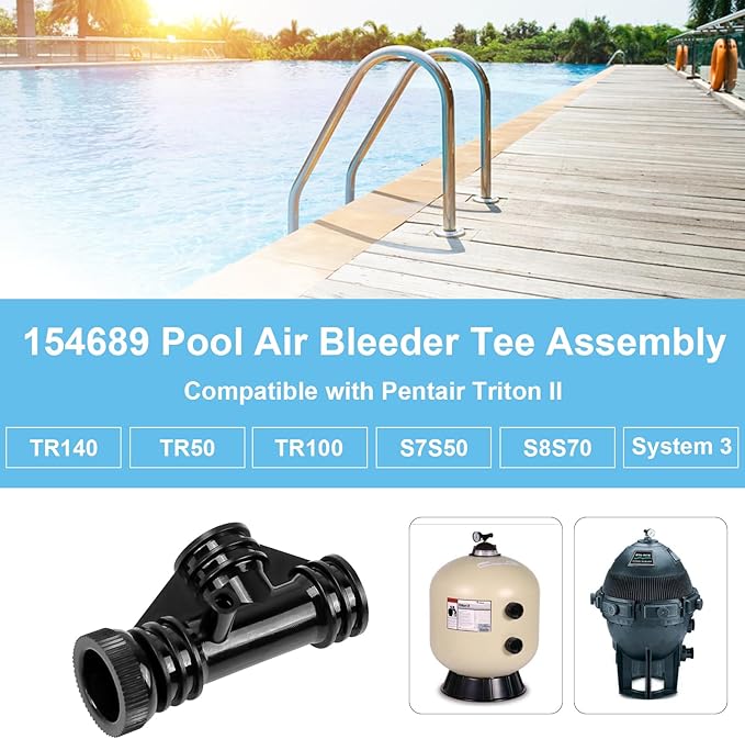 154689 Pool Air Bleeder Tee Assembly for Pentair Triton II TR140, TR50, TR60, TR100 and Pac Fab Pool Filters, Air Relief Valve for Pool Filter for S7S50, S8S70 Sand Filter